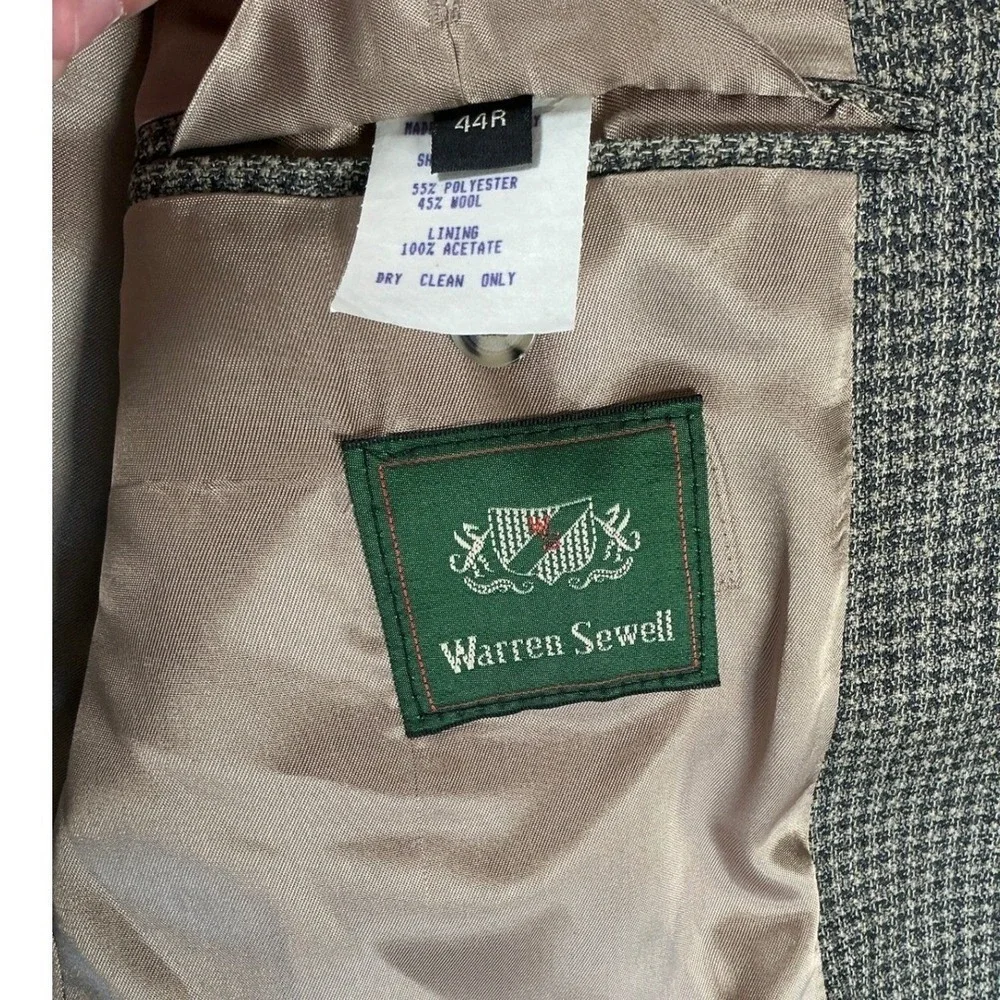 Warren Sewell Mens 44R Western Blazer Brown Houndstooth Wool Blend Sport‎ Coat